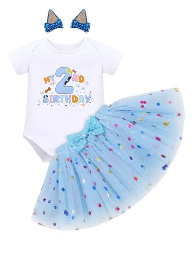 IMEKIS Baby Girl Half 1st 2nd Birthday Outfit Romper Confetti Tutu Skirt Dog Ears Hair Clips for Cake Smash Photo Shoot