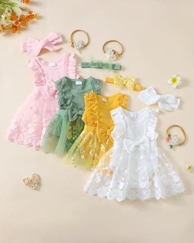Renotemy Newborn Lace Romper Boho Flower Dress for Summer Photography