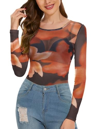 Women's Long Sleeve Bodycon Sheer Blouse See Through Mesh Top