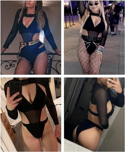 Ella Lust Rave Outfits: Neon Bodysuit & Mesh Crop Top Set for Women