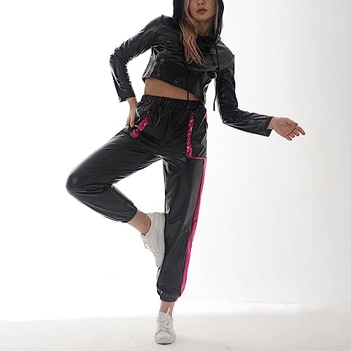 Shiny Metallic Hoodies for Women: Stretchy Holographic Sweatshirts