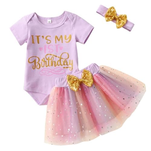 GRNSHTS Baby Girl 1st Birthday Cake Smash Tutu Outfit Set
