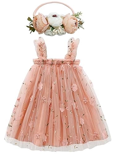 BGFKS Toddler Girl Rainbow Tulle Tutu Dress & Flower Headband Set