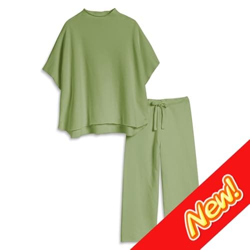SeeLuNa Women's 3/4 Sleeve Batwing Capelet & Wide Leg Pants Loungewear Set