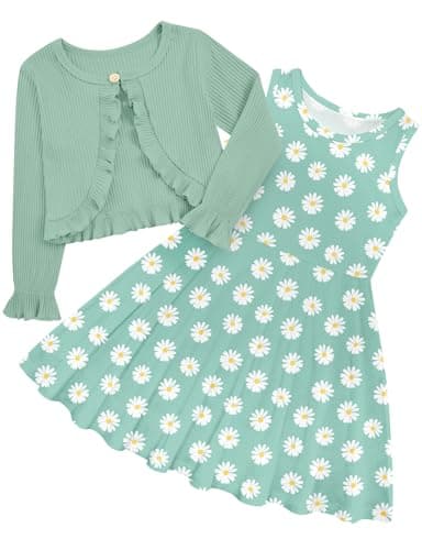 Goodstoworld Toddler Girl Fall Outfits: Sleeveless Dresses & Long Sleeve Cardigan 2-8T