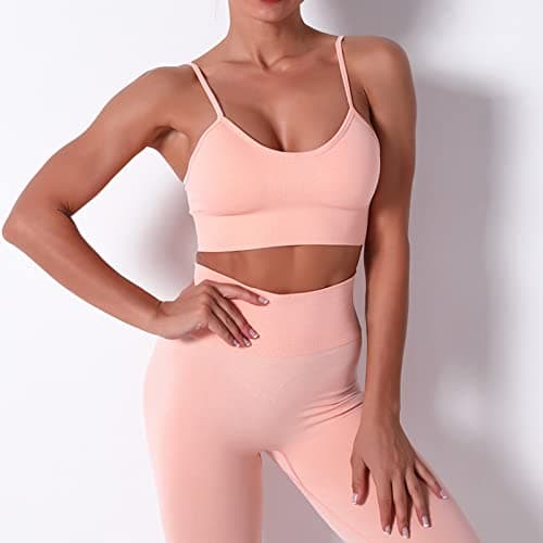 Fartey High-Waist Seamless Leggings Matching Backless Strappy Sports Bras Yoga Running Set
