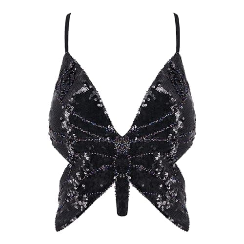 Glitter Sequin Butterfly Crop Top for Women