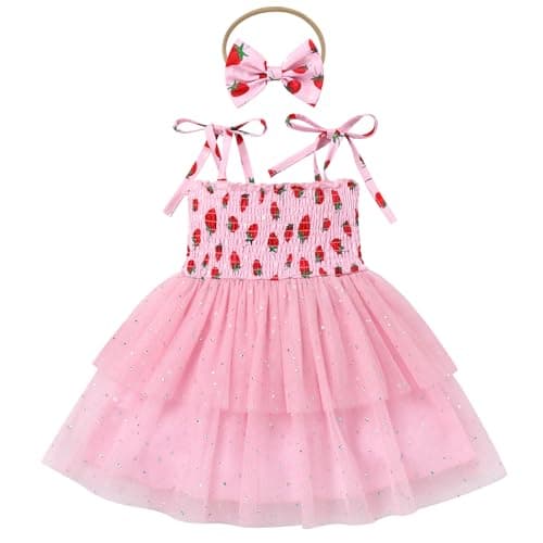 IMEKIS Toddler Girl Boho Birthday Dress & Headband Straw Melon Party Outfit