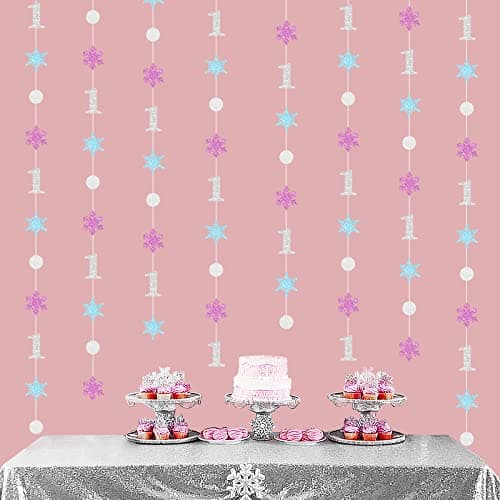 Fangleland Blue Glitter Snowflake First Birthday Garland