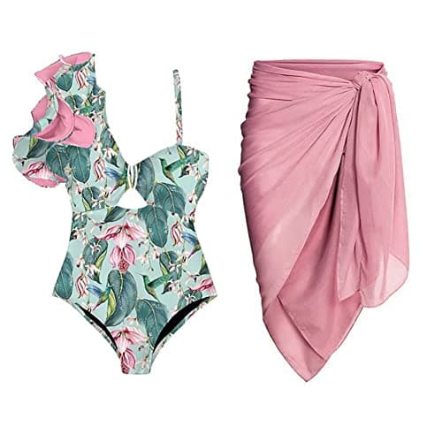 IMEKIS Women's Floral Print Bikini Set with Cover-Up - Summer Swimsuit