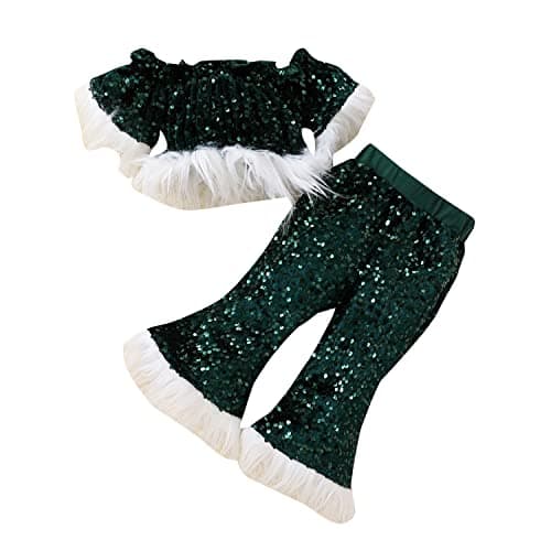 IMEKIS Toddler Girl Velvet Santa Claus Top & Flare Pants Xmas & Halloween Costumes