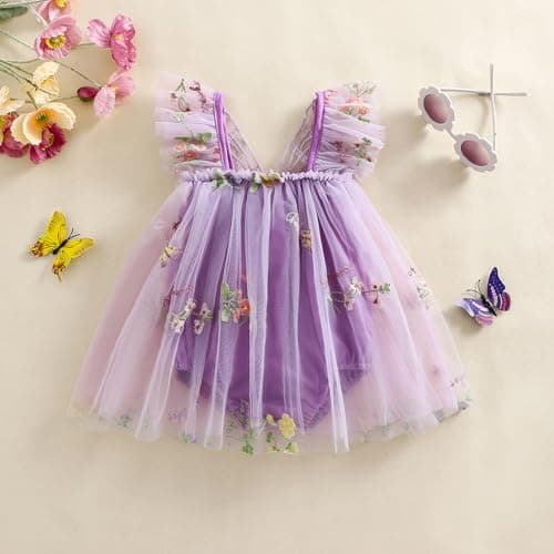 SHIBAOZI Baby Girls Flower Butterfly Embroidery Sleeveless Romper