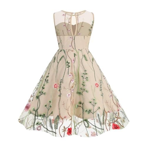 Embroidered Floral Lace Dress for Girls - Sleeveless Cocktail Swing Dress