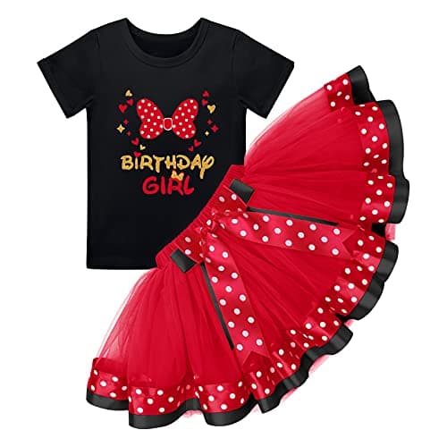 Baby Girls Birthday Outfit with Polka Dots Tops and Tutu Skirt