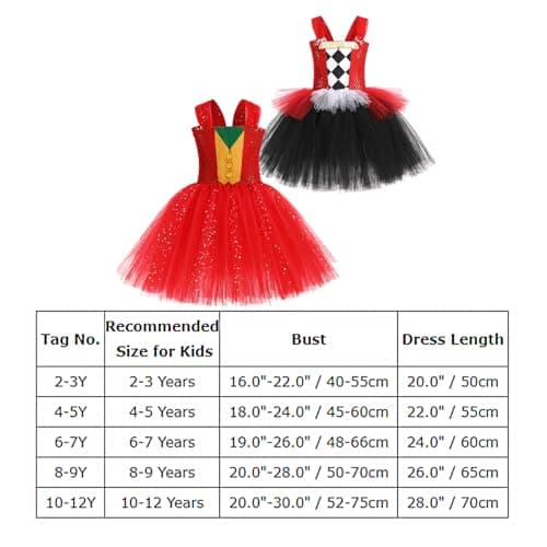 Toddler Girls Clown Costume for Halloween and Circus Dress Up - Ages 2-12