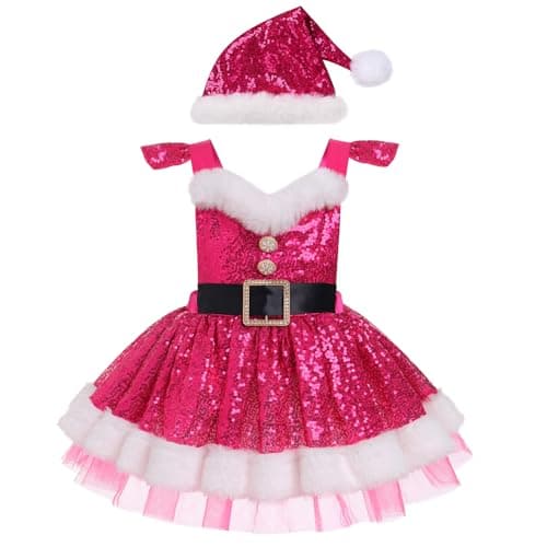 Toddler Girls Santa Costume Dress with Hat for Christmas & Halloween
