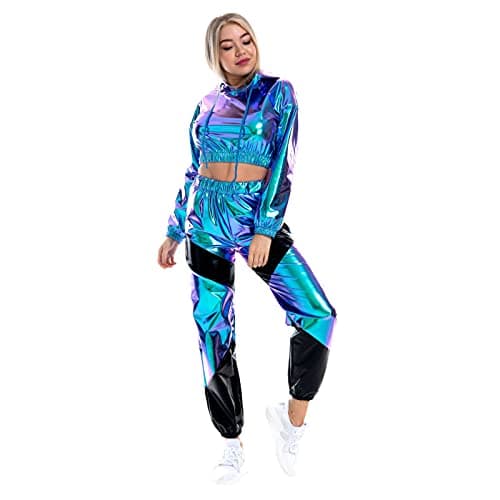 ABAFIP Women Shiny Hologram Rave Outfits Set