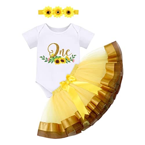 ODASDO Baby Girl's First Birthday Outfit with Flower Print Romper & Tutu Skirt Set