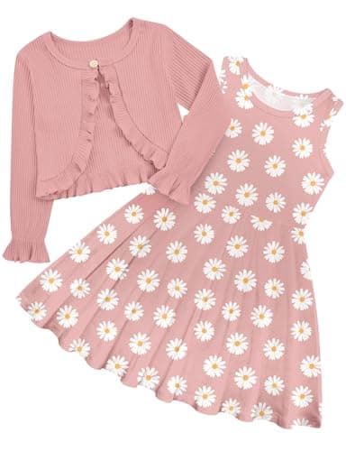 Goodstoworld Toddler Girl Fall Outfits: Sleeveless Dresses & Long Sleeve Cardigan 2-8T