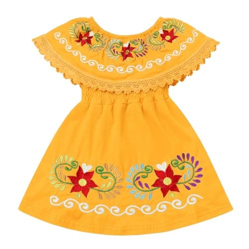 IMEKIS Toddler Girls Mexican Floral Embroidered Dress Birthday & Halloween Costume