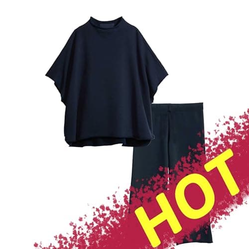 SeeLuNa Women's 3/4 Sleeve Batwing Capelet & Wide Leg Pants Loungewear Set