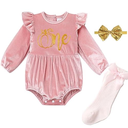 IBTOM CASTLE Baby Girl Velvet Romper Bow Headband Christmas Outfit
