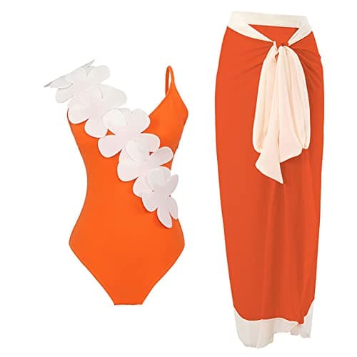 IMEKIS Women’s Floral Print Bikini Set with Wrap Skirt