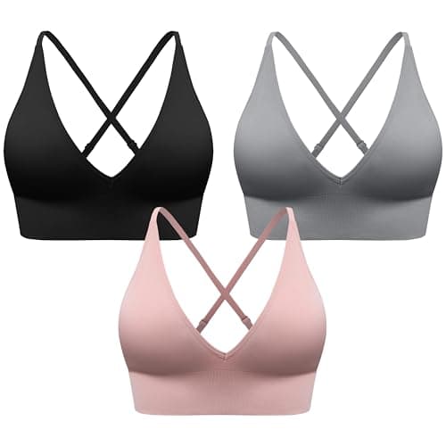 SHAEND Women's Deep V-Neck Padded Sports Bra with Criss Cross Straps Yoga Top