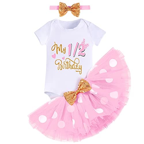 Baby Girls 1st Birthday Outfit Polka Dots ONE Romper Tutu Skirt Ears Cake Smash Costume for Photo Shoot