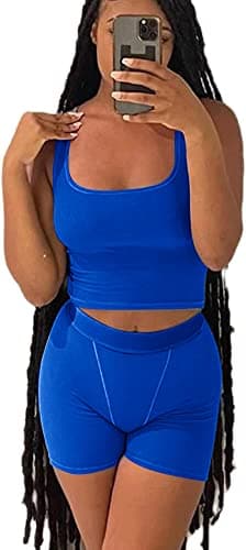 Ribbed Crop Tank Top and Yoga Leggings Set for Women