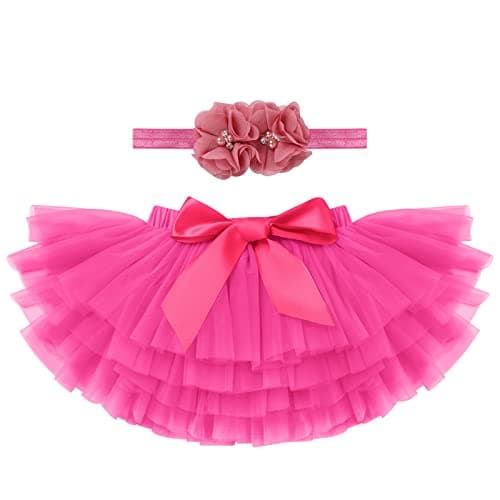 IMEKIS Baby Girls Tutu Skirt Diaper Cover Headband Set for Birthday Photo Shoot