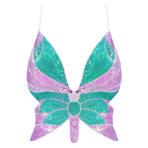 Glitter Sequin Butterfly Crop Top for Women