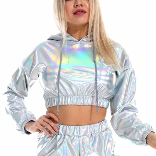 Ypser holographic crop top hoodies for women