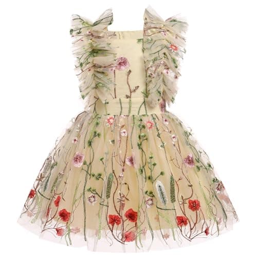IBTOM CASTLE Girls' Butterfly Daisy Polka Dots Tulle Birthday Dress