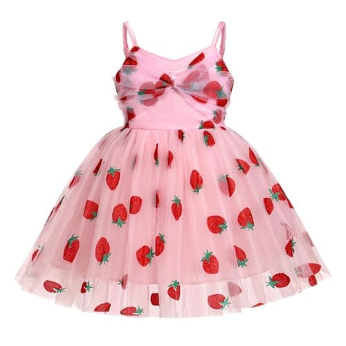 Toddler Girl Strawberry Floral Butterfly Tulle Birthday Dress