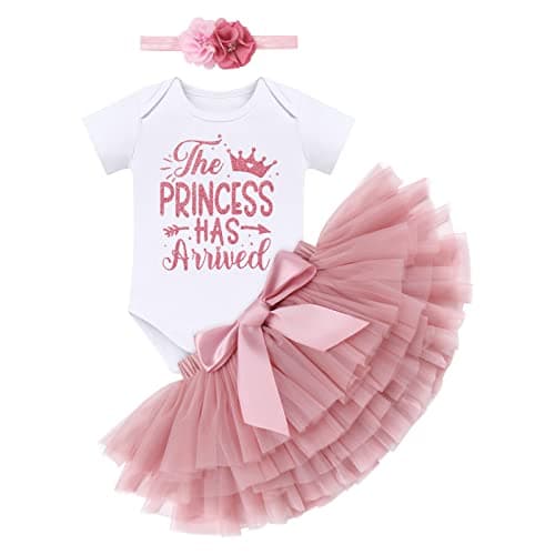IMEKIS Princess Romper Outfit + Tutu + Headband for Newborn Girls