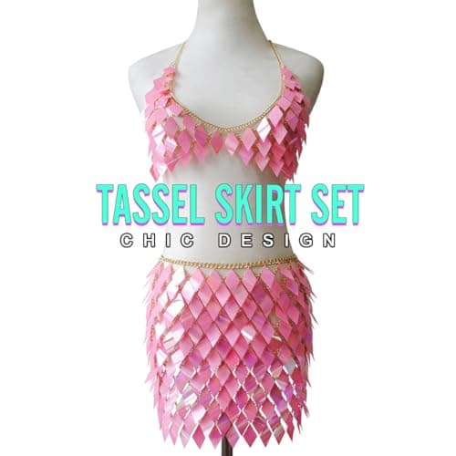 Sassy Body Chain Set with Tassel Skirt and Crop Top for Women and Girls