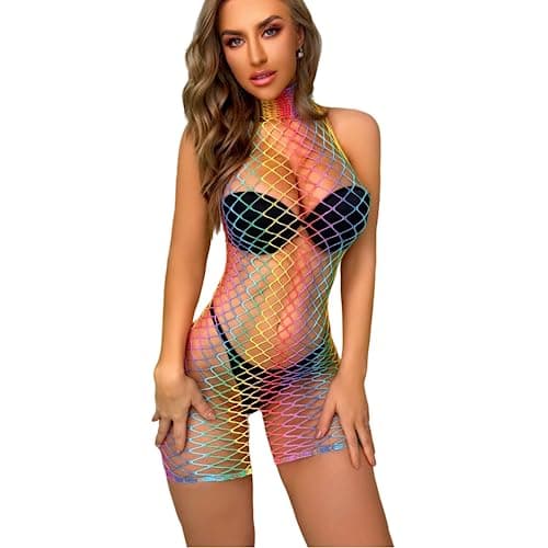 ZGMYC Women Rave Mesh Bikini Cover Ups & Mini Skirt Outfit
