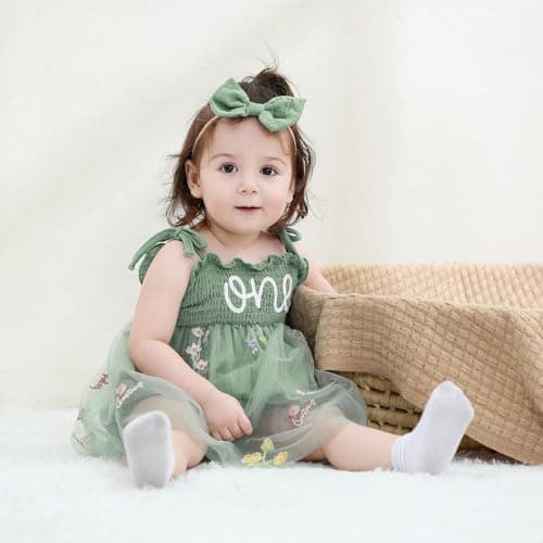 Durio Baby Girl 1st Birthday Tutu Romper with Headband Sleeveless