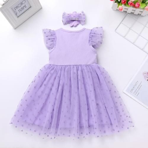 Girls Birthday Dress with Headband - Toddler Baby Flowy Tulle Wedding Party Cake Smash Photo Shoot