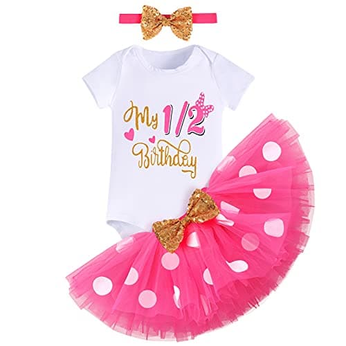 Baby Girls 1st Birthday Outfit Polka Dots ONE Romper Tutu Skirt Ears Cake Smash Costume for Photo Shoot