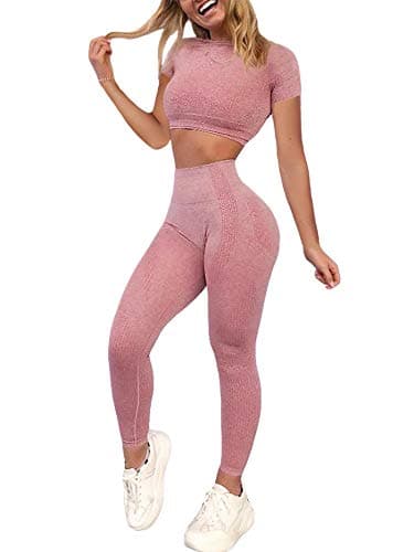 YOFIT Women's Seamless High-Waist Yoga Leggings & Long Sleeve Crop Top Set