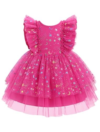 IMEKIS Girls' Confetti Stars Birthday Princess Tulle Dress for 3-10T