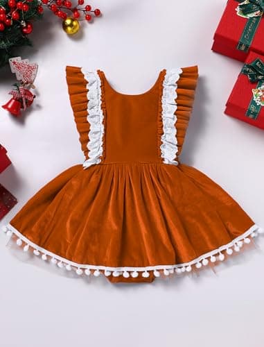 IMEKIS Newborn Baby Girl Velvet Christmas Romper Tulle Dress