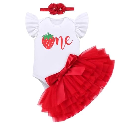 Baby Girl 1st Birthday Strawberry Butterfly Outfit