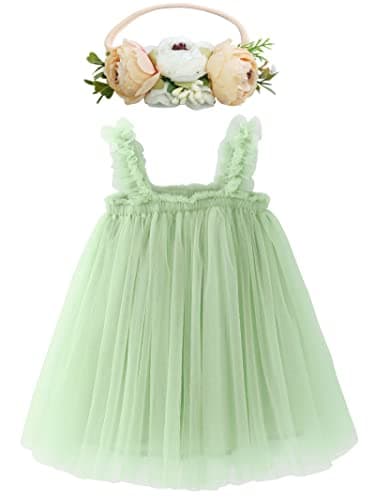 BGFKS Toddler Girl Rainbow Tulle Tutu Dress & Flower Headband Set