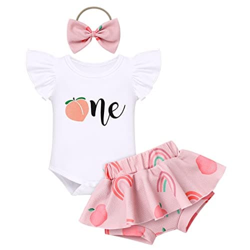 Sunflower Peach Romper Set for Baby Girls 1st Birthday