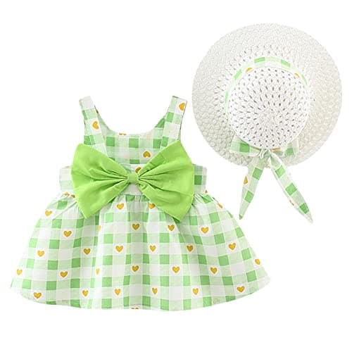 IMEKIS Toddler Girls Hawaiian Rainbow Backless Sundress & Straw Hat