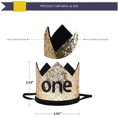 Maticr Glitter First Birthday Crown for Baby Boy Photo Prop