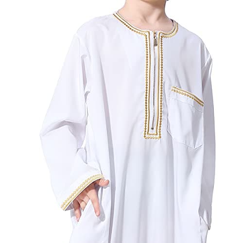 IMEKIS Kids Embroidered Arab Thobe with Pockets for Muslim Boys
